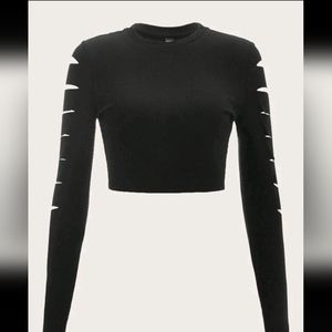 Black crop top with slits in arms